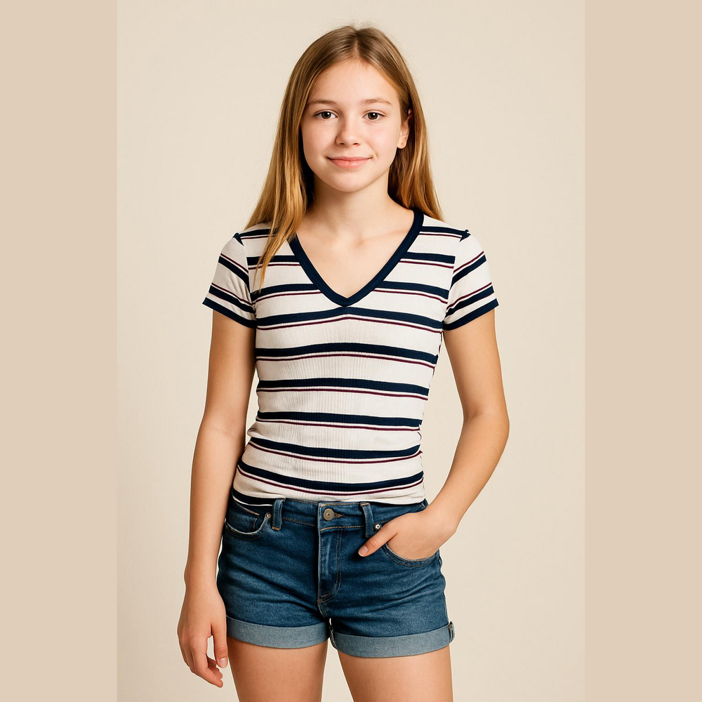 Limited to size 14 blue and white and pink striped hoodie short sleeved top